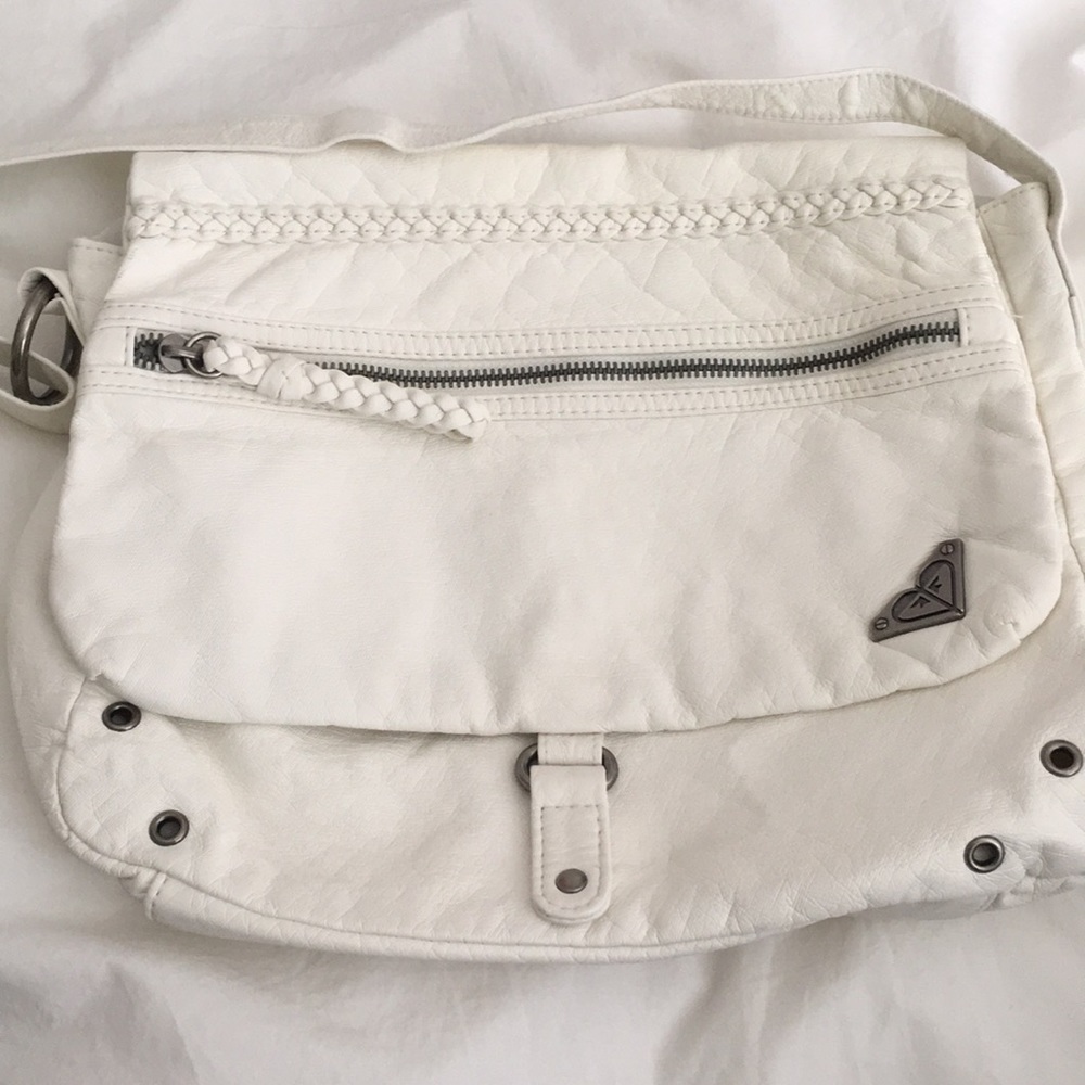 Roxy White Faux Leather Crossbody Purse